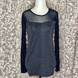 Black Mesh Silver Metallic Long Sleeve Top XS